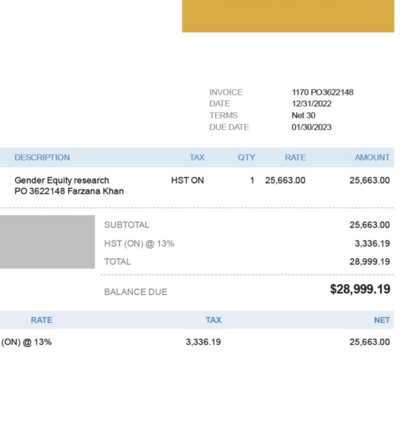 invoice from Monumental