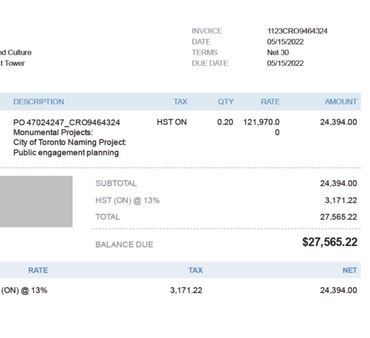 invoice from Monumental
