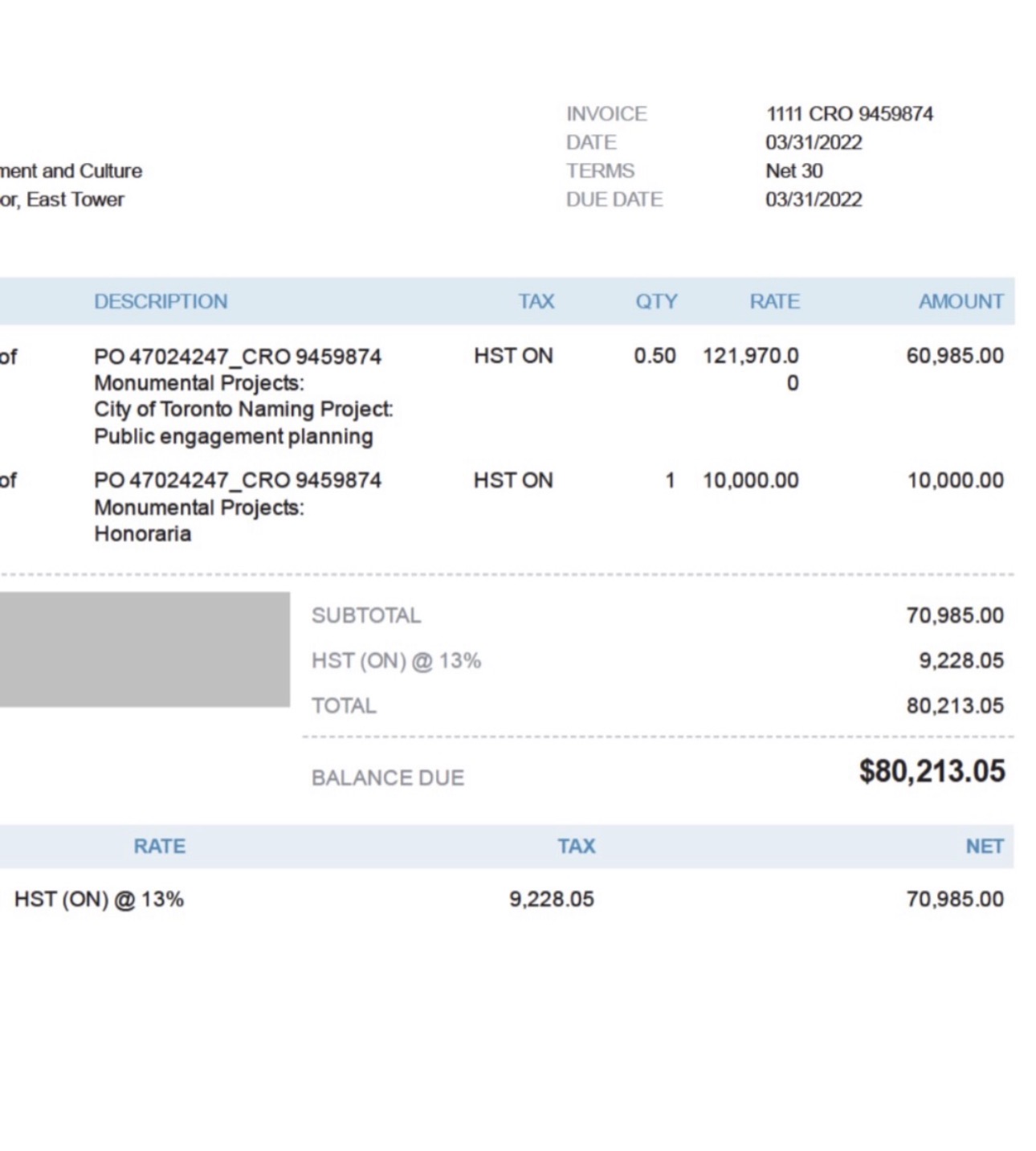 invoice from Monumental
